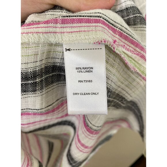 Cupio Womens Striped Button-Front Top Ruffle Sleeves M Multicolor Rayon Linen - Picture 4 of 5